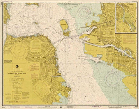 Nautical Chart - San Francisco Bay ca. 1975 - Sepia Tinted Black Ornate Wood Framed Art Print with Double Matting by NOAA Historical Map-Chart