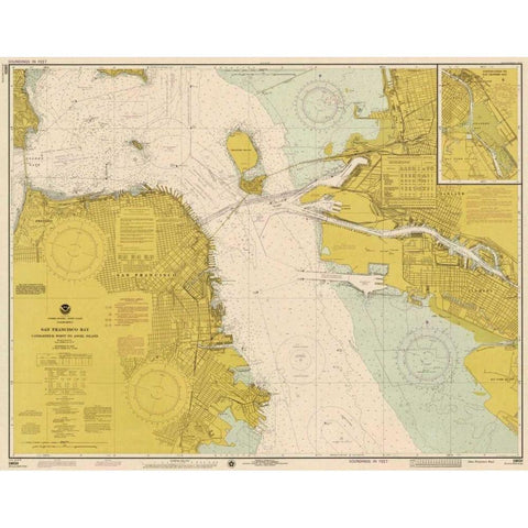 Nautical Chart - San Francisco Bay ca. 1975 - Sepia Tinted Black Modern Wood Framed Art Print by NOAA Historical Map-Chart