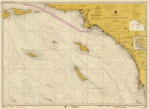 Nautical Chart - San Diego to Santa Rosa Island ca. 1975 - Sepia Tinted White Modern Wood Framed Art Print with Double Matting by NOAA Historical Map and Chart Collection