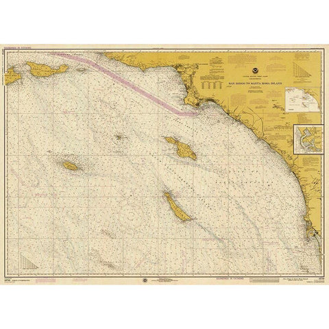 Nautical Chart - San Diego to Santa Rosa Island ca. 1975 - Sepia Tinted Gold Ornate Wood Framed Art Print with Double Matting by NOAA Historical Map and Chart Collection