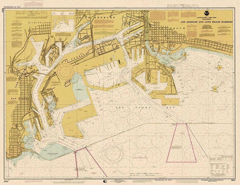 Nautical Chart - Los Angeles and Long Beach Harbors ca. 1998 - Sepia Tinted White Modern Wood Framed Art Print with Double Matting by NOAA Historical Map and Chart Collection