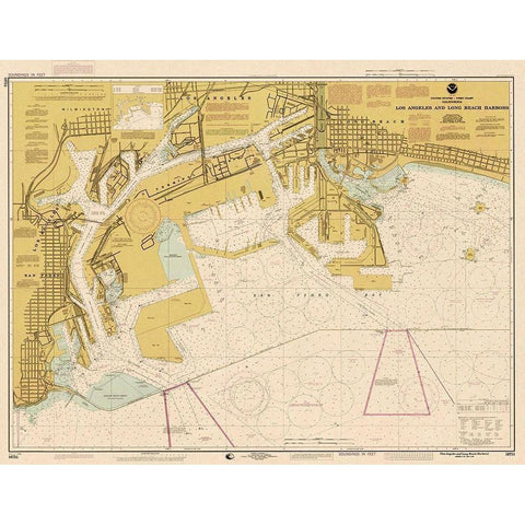 Nautical Chart - Los Angeles and Long Beach Harbors ca. 1998 - Sepia Tinted White Modern Wood Framed Art Print by NOAA Historical Map and Chart Collection
