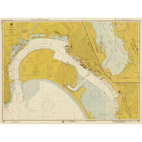 Nautical Chart - San Diego Bay ca. 1974 - Sepia Tinted White Modern Wood Framed Art Print by NOAA Historical Map and Chart Collection