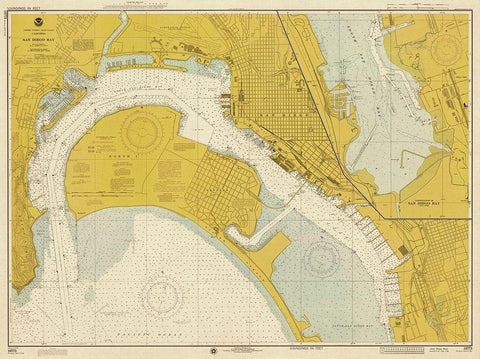 Nautical Chart - San Diego Bay ca. 1974 - Sepia Tinted White Modern Wood Framed Art Print with Double Matting by NOAA Historical Map and Chart Collection