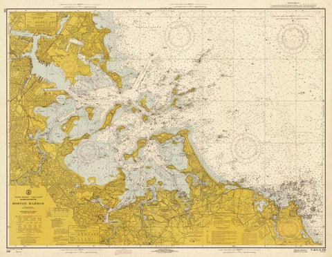 Nautical Chart - Boston Harbor ca. 1970 - Sepia Tinted White Modern Wood Framed Art Print with Double Matting by NOAA Historical Map-Chart