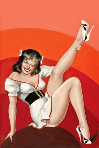 Mid-Century Pin-Ups - Titter Magazine - Winking Brunette White Modern Wood Framed Art Print with Double Matting by Driben, Peter