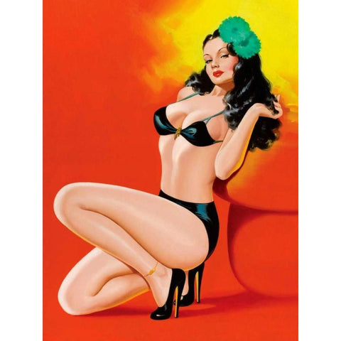 Mid-Century Pin-Ups - Beauty Magazine - Hot in Black Black Modern Wood Framed Art Print by Driben, Peter
