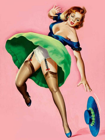 Mid-Century Pin-Ups - Wink Magazine - Strong Wind White Modern Wood Framed Art Print with Double Matting by Driben, Peter