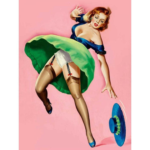 Mid-Century Pin-Ups - Wink Magazine - Strong Wind Gold Ornate Wood Framed Art Print with Double Matting by Driben, Peter