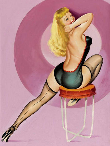 Mid-Century Pin-Ups - Beauty Parade Magazine - Oh! Purple Black Ornate Wood Framed Art Print with Double Matting by Driben, Peter