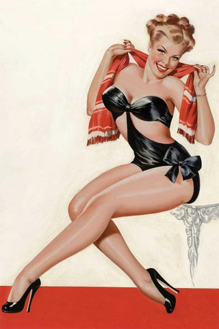 Mid-Century Pin-Ups - Wink Magazine - Silk Stockings and High Heels Black Ornate Wood Framed Art Print with Double Matting by Driben, Peter