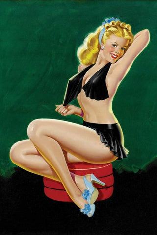 Mid-Century Pin-Ups - Beauty Parade - Uncovering Beauty White Modern Wood Framed Art Print with Double Matting by Driben, Peter