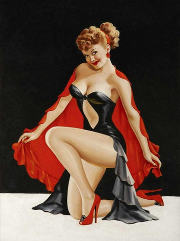 Mid-Century Pin-Ups - Magazine Cover - Little Red Cape Black Ornate Wood Framed Art Print with Double Matting by Driben, Peter