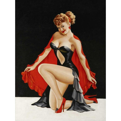Mid-Century Pin-Ups - Magazine Cover - Little Red Cape White Modern Wood Framed Art Print by Driben, Peter