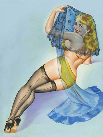 Mid-Century Pin-Ups - The Veil Black Ornate Wood Framed Art Print with Double Matting by Driben, Peter