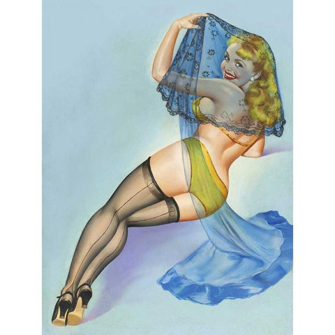 Mid-Century Pin-Ups - The Veil Black Modern Wood Framed Art Print by Driben, Peter