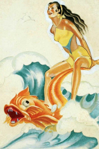 Mid-Century Pin-Ups - Whisper Magazine - Wave Rider White Modern Wood Framed Art Print with Double Matting by Driben, Peter