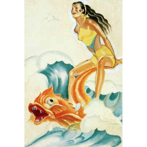 Mid-Century Pin-Ups - Whisper Magazine - Wave Rider Black Modern Wood Framed Art Print by Driben, Peter