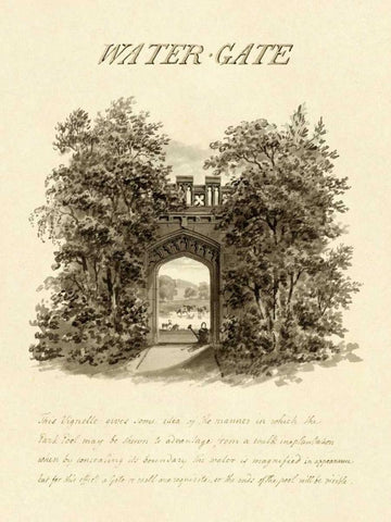 Water-Gate, 1813 Black Ornate Wood Framed Art Print with Double Matting by Repton, Humphry