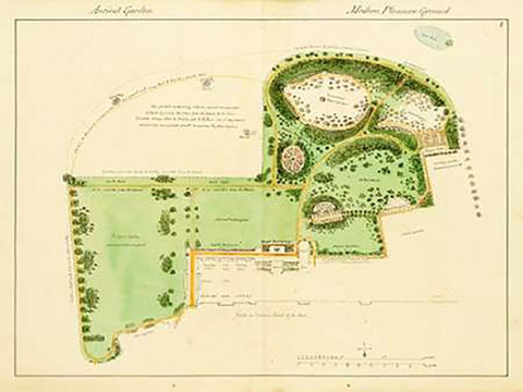 Ancient Garden and Modern Pleasure Garden: Plan, 1813 Black Ornate Wood Framed Art Print with Double Matting by Repton, Humphry