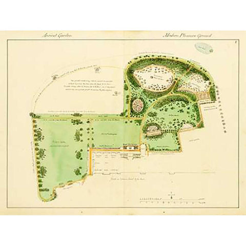 Ancient Garden and Modern Pleasure Garden: Plan, 1813 Black Modern Wood Framed Art Print with Double Matting by Repton, Humphry