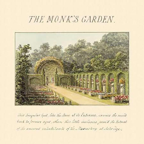 The Monks Garden, 1813 Gold Ornate Wood Framed Art Print with Double Matting by Repton, Humphry