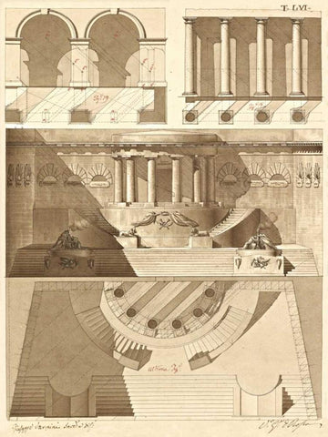 Plate 56 for Elements of Civil Architecture, ca. 1818-1850 White Modern Wood Framed Art Print with Double Matting by Vannini, Giuseppe