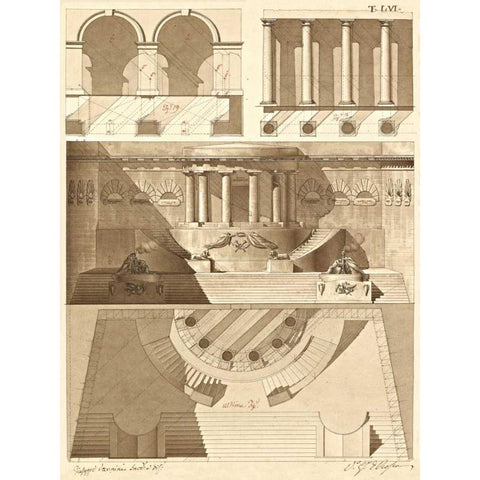 Plate 56 for Elements of Civil Architecture, ca. 1818-1850 Gold Ornate Wood Framed Art Print with Double Matting by Vannini, Giuseppe