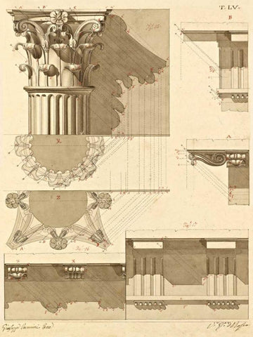 Plate 55 for Elements of Civil Architecture, ca. 1818-1850 Black Ornate Wood Framed Art Print with Double Matting by Vannini, Giuseppe