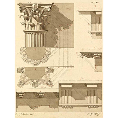 Plate 55 for Elements of Civil Architecture, ca. 1818-1850 Black Modern Wood Framed Art Print with Double Matting by Vannini, Giuseppe