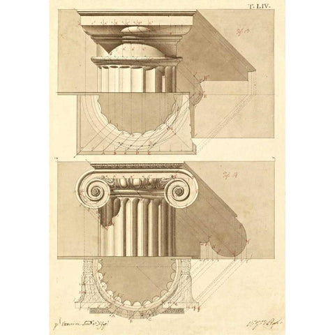 Plate 54 for Elements of Civil Architecture, ca. 1818-1850 Gold Ornate Wood Framed Art Print with Double Matting by Vannini, Giuseppe