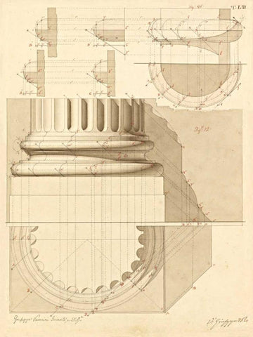 Plate 53 for Elements of Civil Architecture, ca. 1818-1850 White Modern Wood Framed Art Print with Double Matting by Vannini, Giuseppe