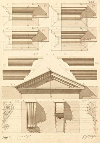 Plate 52 for Elements of Civil Architecture, ca. 1818-1850 Black Ornate Wood Framed Art Print with Double Matting by Vannini, Giuseppe
