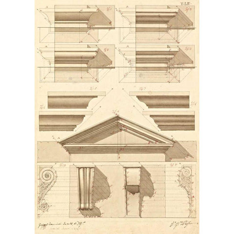 Plate 52 for Elements of Civil Architecture, ca. 1818-1850 Black Modern Wood Framed Art Print by Vannini, Giuseppe