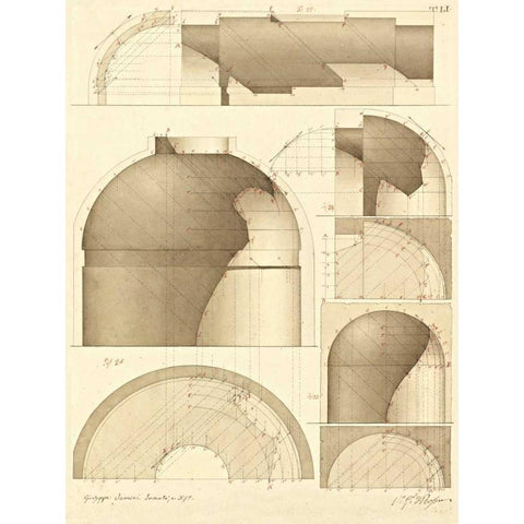 Plate 51 for Elements of Civil Architecture, ca. 1818-1850 White Modern Wood Framed Art Print by Vannini, Giuseppe