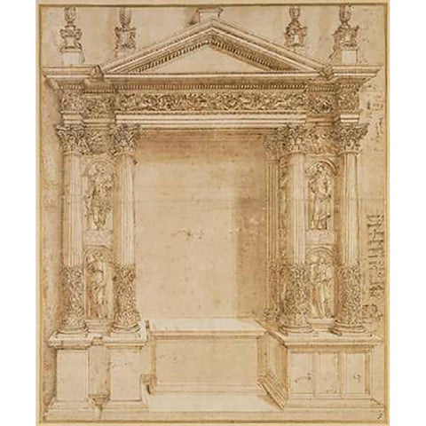 Design for an Altar, ca. 1527 White Modern Wood Framed Art Print by Peruzzi, Baldassare