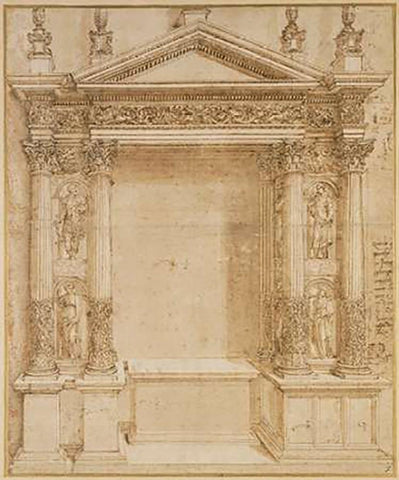 Design for an Altar, ca. 1527 White Modern Wood Framed Art Print with Double Matting by Peruzzi, Baldassare