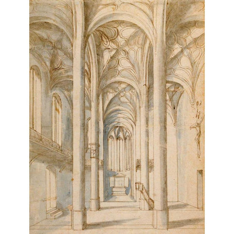 Interior of a Gothic Church, 1629 Black Modern Wood Framed Art Print with Double Matting by Juvenal, Paul the Elder