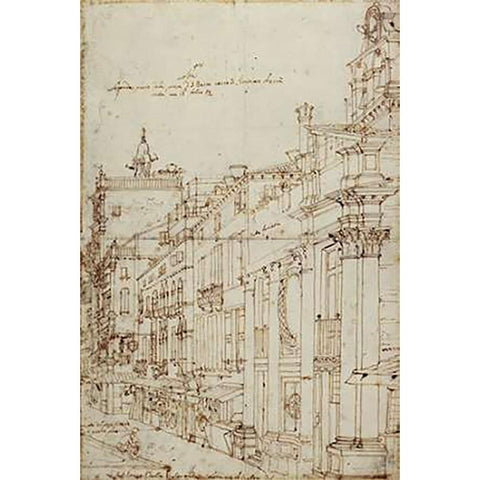 The Campo S. Basso: The North Side with the Church, 1740s Black Modern Wood Framed Art Print with Double Matting by Canaletto