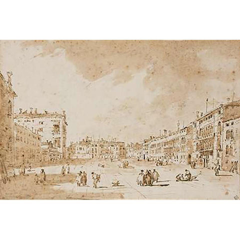 View of Campo San Polo, Venice, ca. 1790 White Modern Wood Framed Art Print by Guardi, Francesco