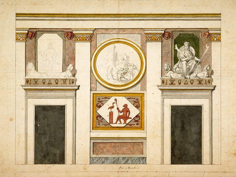 Unexecuted elevation for the Stanza Egizia at the Villa Borghese, ca. 1770-1793 Black Ornate Wood Framed Art Print with Double Matting by Conca, Tommaso