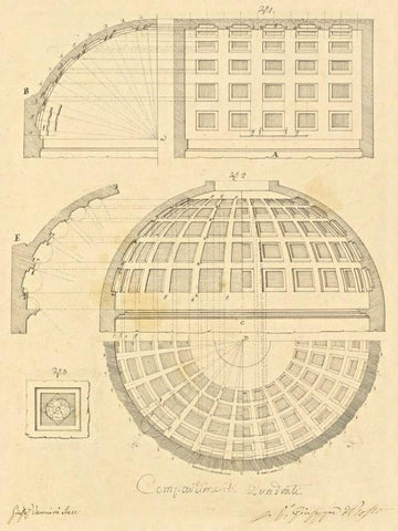 Plate 42 for Elements of Civil Architecture, ca. 1818-1850 White Modern Wood Framed Art Print with Double Matting by Vannini, Giuseppe