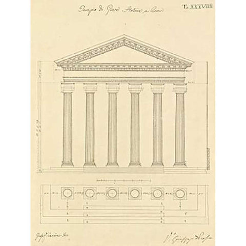 Plate 38 for Elements of Civil Architecture, ca. 1818-1850 Black Modern Wood Framed Art Print with Double Matting by Vannini, Giuseppe