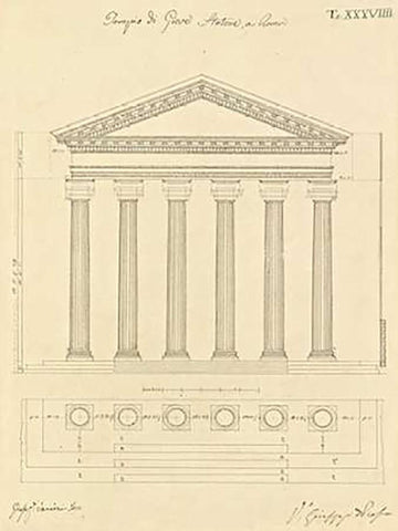 Plate 38 for Elements of Civil Architecture, ca. 1818-1850 White Modern Wood Framed Art Print with Double Matting by Vannini, Giuseppe
