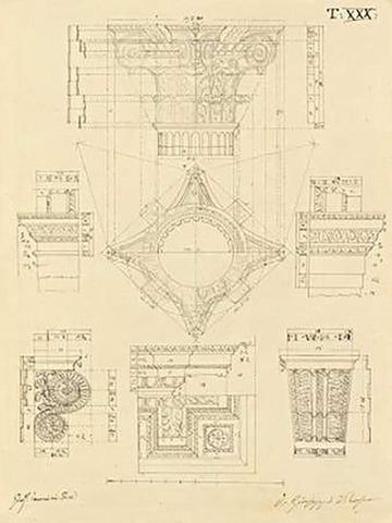 Plate 30 for Elements of Civil Architecture, ca. 1818-1850 White Modern Wood Framed Art Print with Double Matting by Vannini, Giuseppe