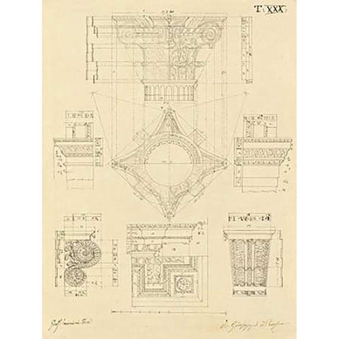 Plate 30 for Elements of Civil Architecture, ca. 1818-1850 Black Modern Wood Framed Art Print by Vannini, Giuseppe