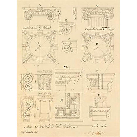 Plate 20 for Elements of Civil Architecture, ca. 1818-1850 Black Modern Wood Framed Art Print with Double Matting by Vannini, Giuseppe