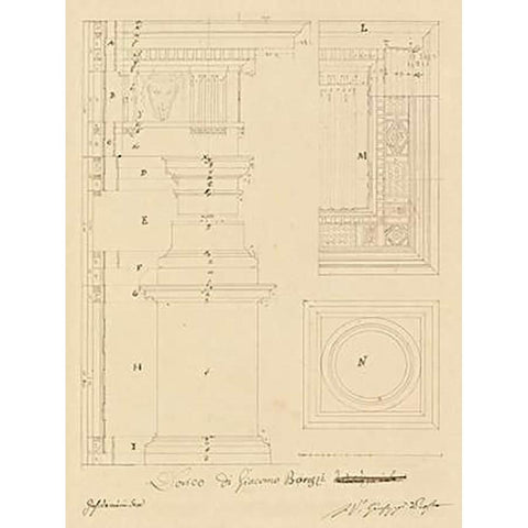 Plate 13 for Elements of Civil Architecture, ca. 1818-1850 Gold Ornate Wood Framed Art Print with Double Matting by Vannini, Giuseppe