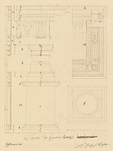 Plate 13 for Elements of Civil Architecture, ca. 1818-1850 Black Ornate Wood Framed Art Print with Double Matting by Vannini, Giuseppe