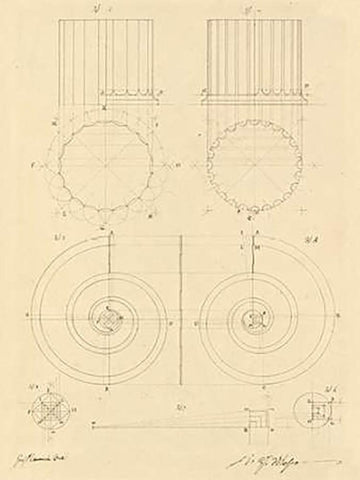 Plate 6 for Elements of Civil Architecture, ca. 1818-1850 White Modern Wood Framed Art Print with Double Matting by Vannini, Giuseppe